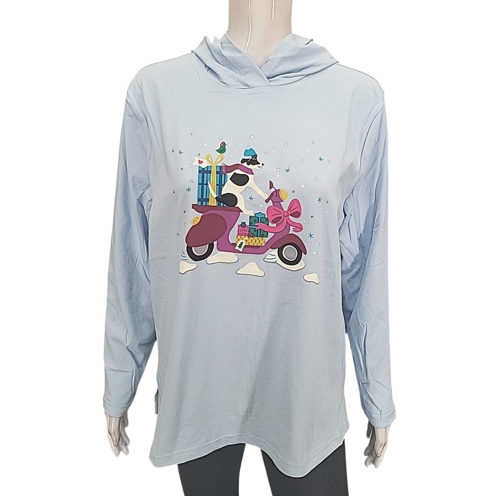 Christopher & Banks Womens Graphic Print Hoodie Petite XL Blue Pullover A485657